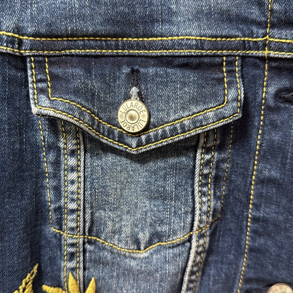 Lularoe Jean Jacket Womens with Gold Embroidery Flowers Size XS - Picture 3 of 9